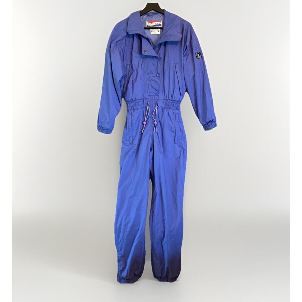 Vintage 80s 90s Slalom Ski Suit Women's Size S One Piece Snowsuit Blue Retro